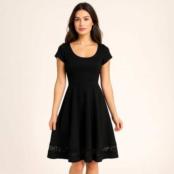 ModCloth Black Fit & Flare Lace Hem Midi Dress | Size Large - Picture 4 of 16